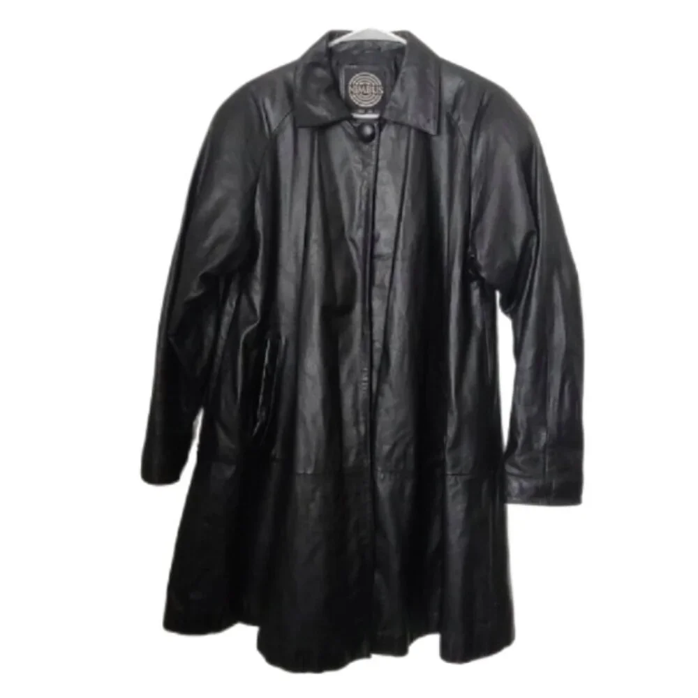 Vintage 80s leather oversized fit coat EUC S M - Picture 1 of 7